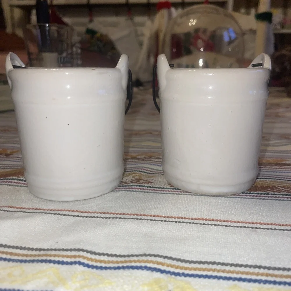 Pair Of Ceramic Pails/buckets With Metal Handles Birds On Branches, Candle Holde